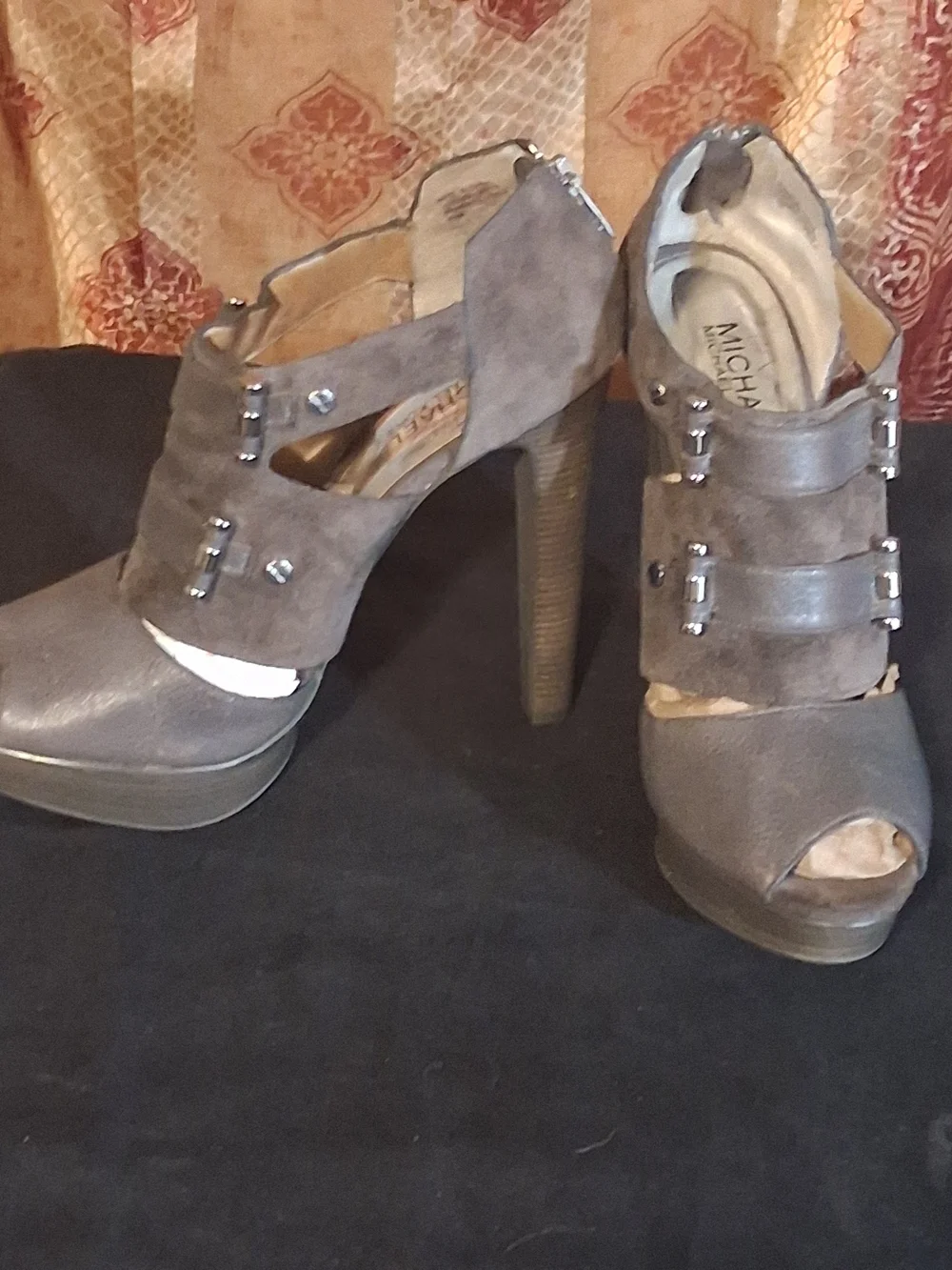 Michael Kors Gray Suede Peep-Toe Platform Heel